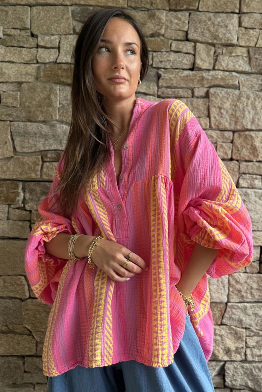 Peruvia Pillow Cotton Nero Smock Top Pink /17=